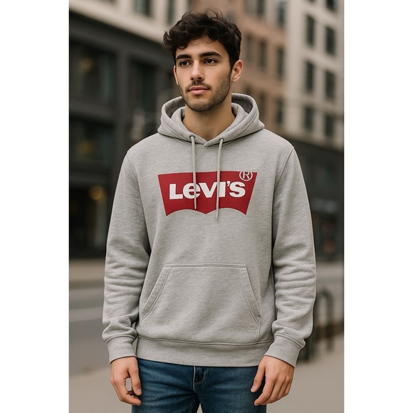 Levi's Other - Levis Hoodie Mens L Gray Batwing Logo Fleece Pullover Streetwear Casual‎